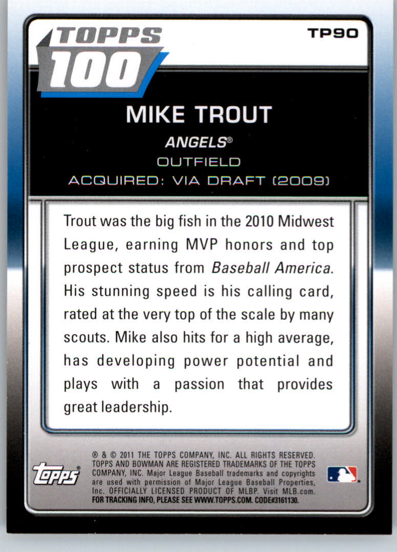 2011 Bowman Topps 100 #TP90 Mike Trout back image