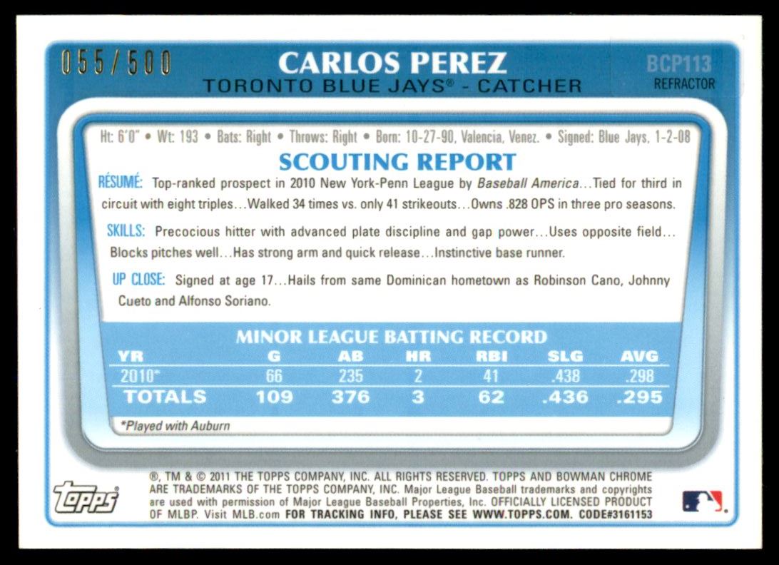 2011 Bowman Chrome Prospect Autographs Refractors #BCP113 Carlos Perez