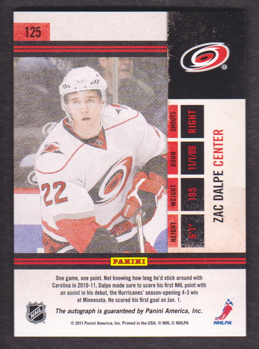 2010-11 Playoff Contenders #125 Zac Dalpe AU RC back image