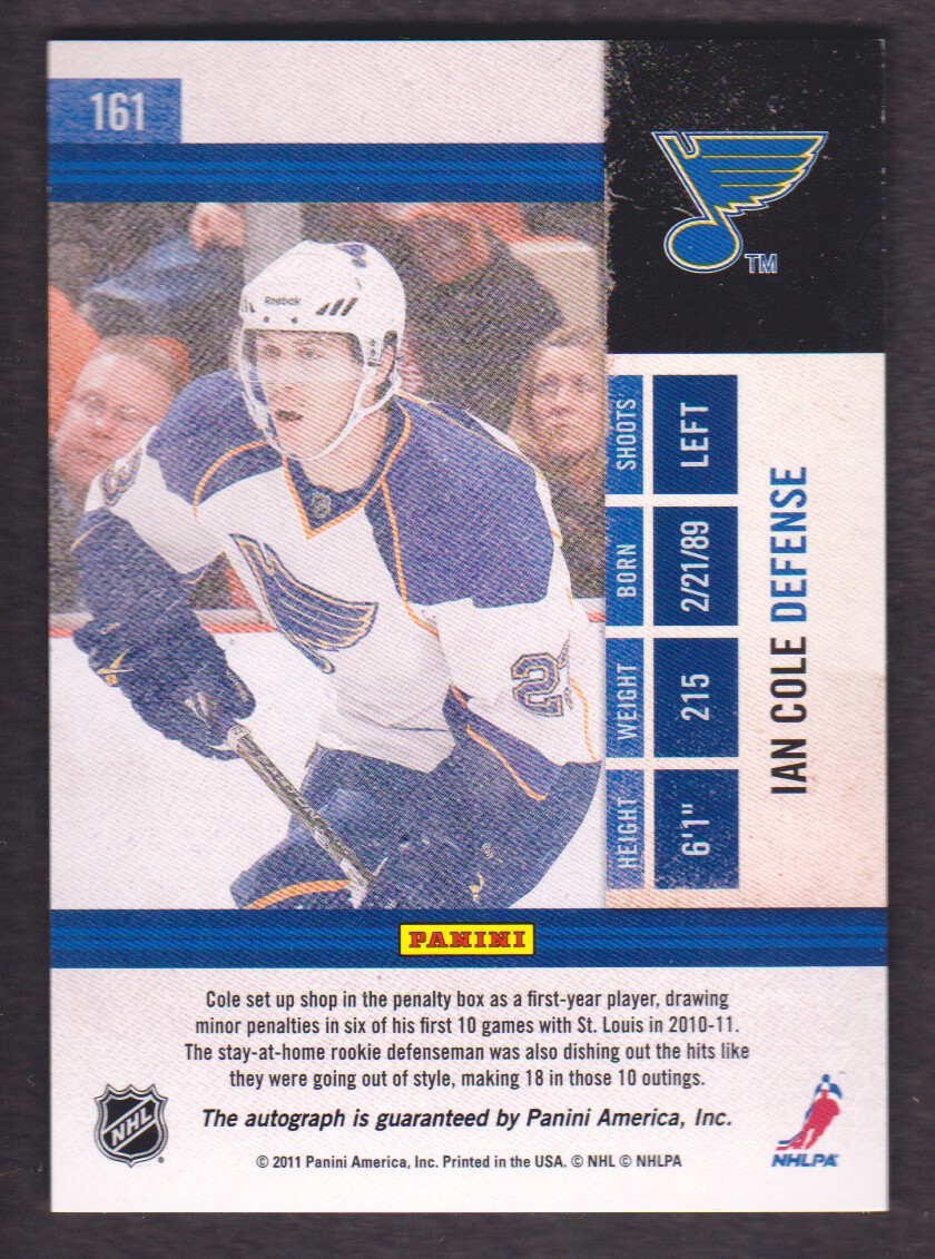 2010-11 Playoff Contenders #161 Ian Cole AU RC back image