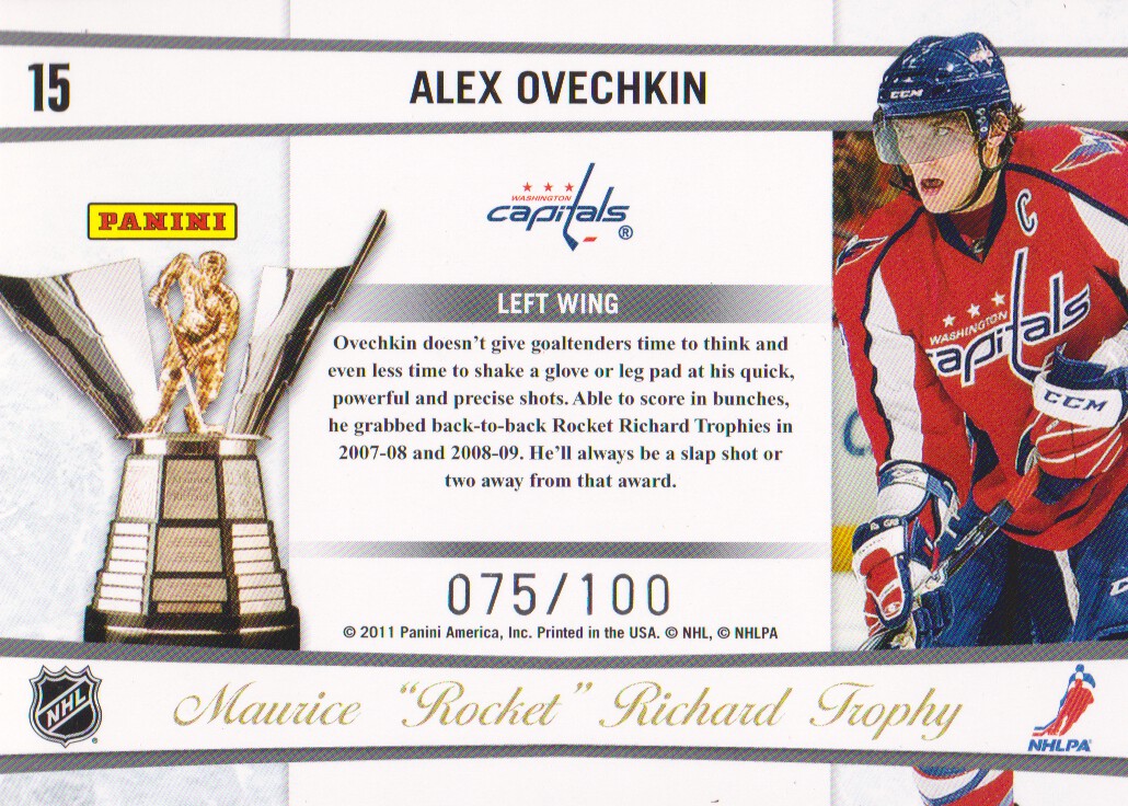 2010-11 Playoff Contenders Awards Contenders Purple #15 Alex Ovechkin back image