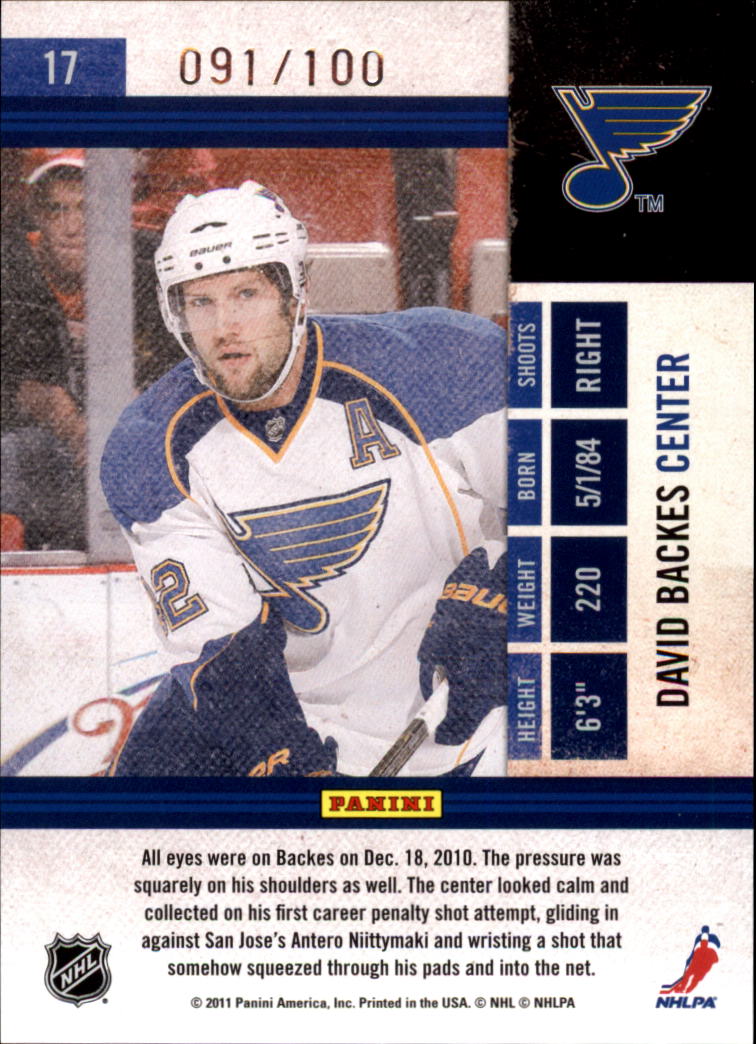 2010-11 Playoff Contenders Playoff Tickets #17 David Backes back image