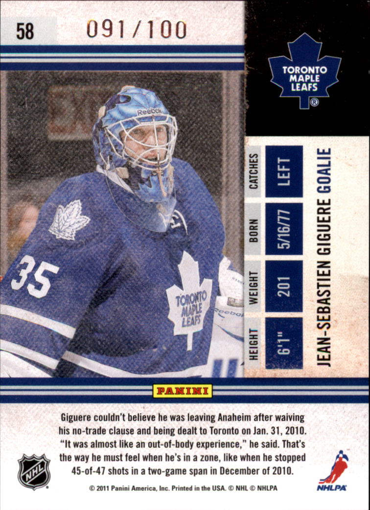 2010-11 Playoff Contenders Playoff Tickets #58 Jean-Sebastien Giguere back image