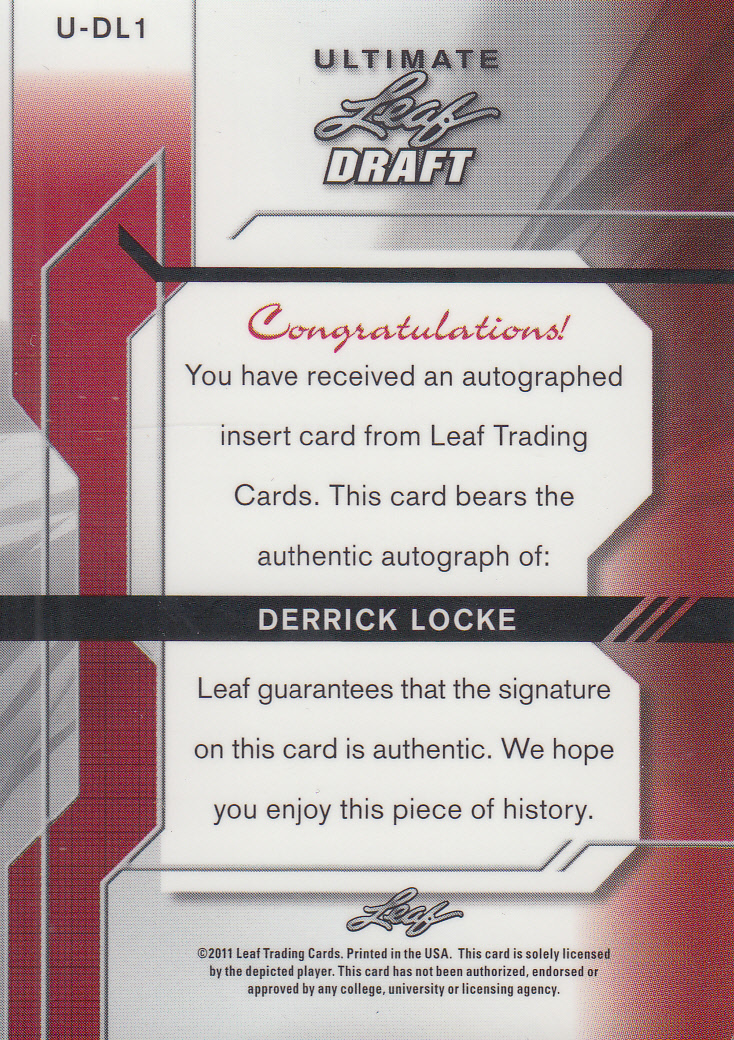 2011 Leaf Ultimate Draft Metal #UDL1 Derrick Locke back image