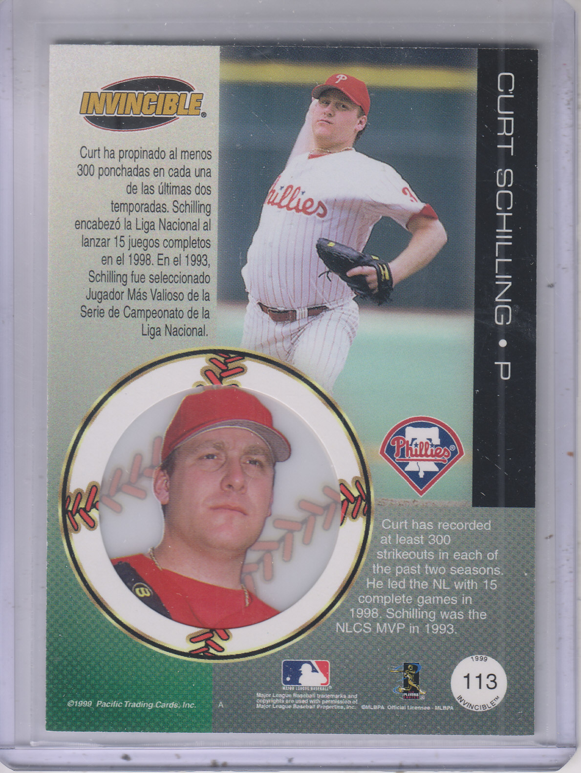 1999 Pacific Invincible Red #113 Curt Schilling back image