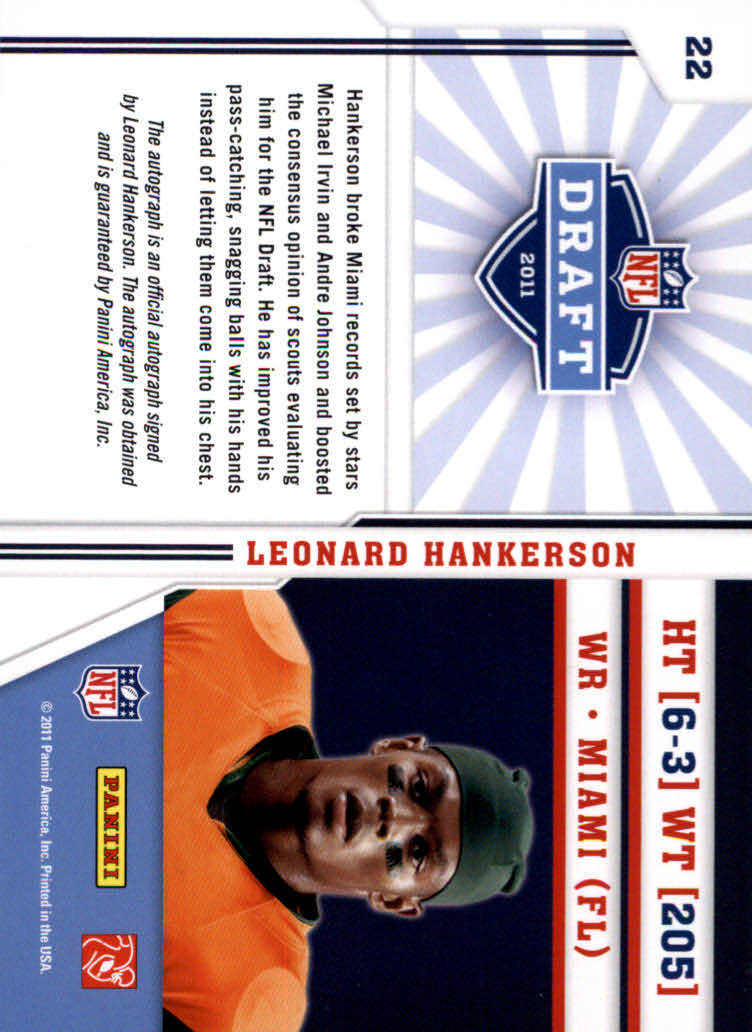 2011 Prestige NFL Draft Autographs #22 Leonard Hankerson back image