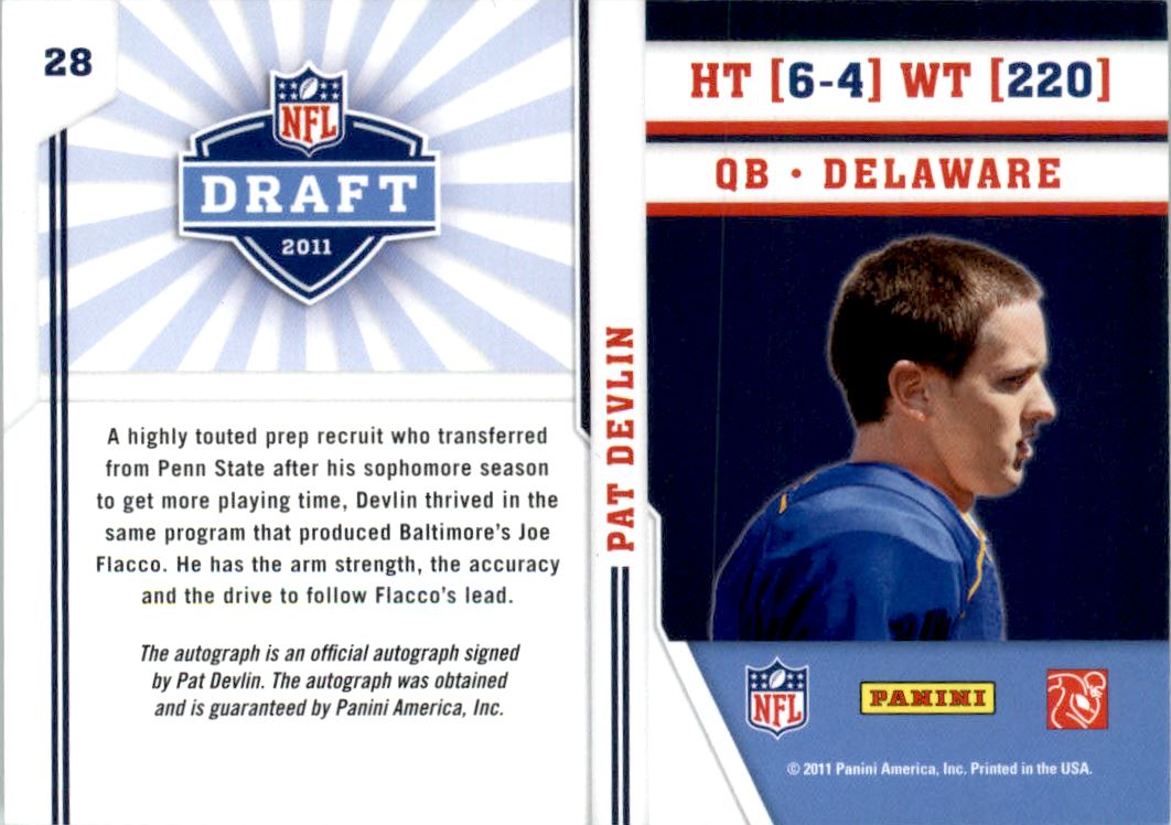 2011 Prestige NFL Draft Autographs #28 Pat Devlin back image