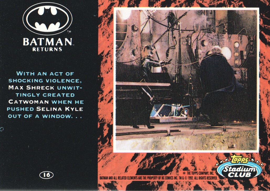 1992 Stadium Club Batman Returns #16 With an act of shocking violence back image