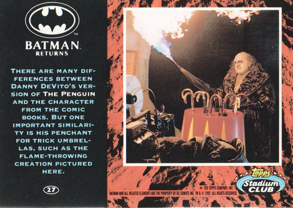 1992 Stadium Club Batman Returns #27 There are many differences back image