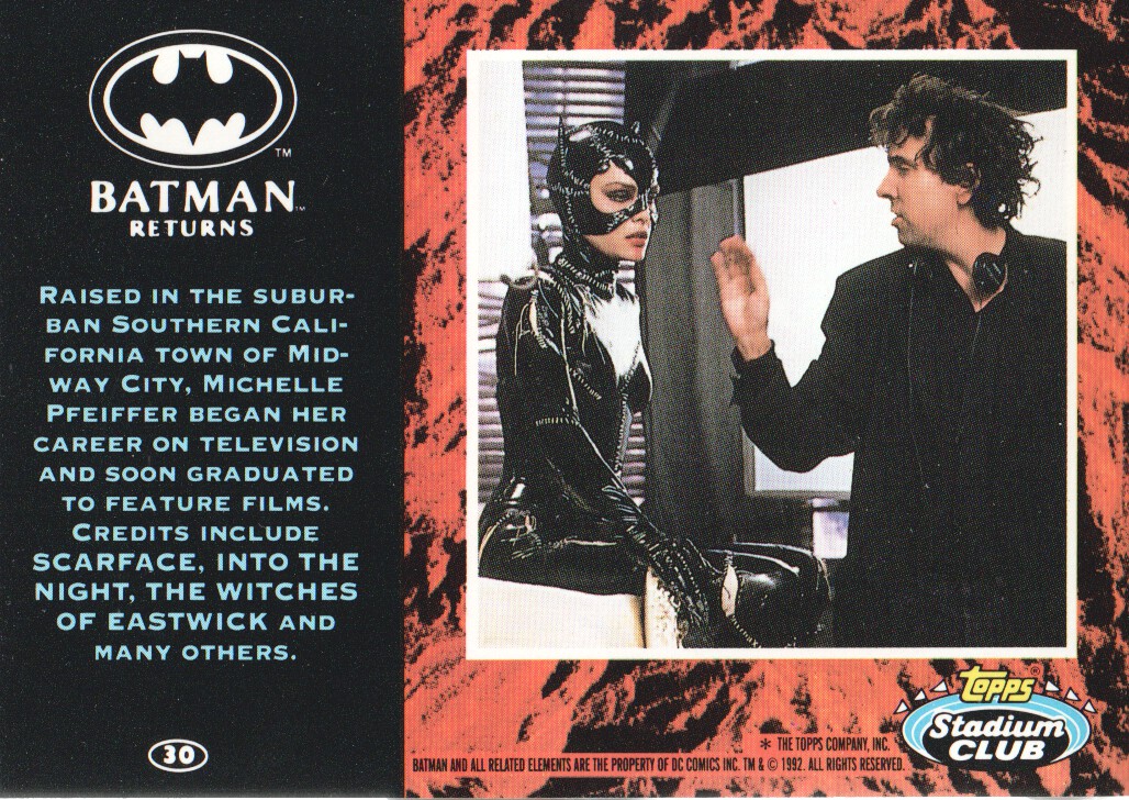 1992 Stadium Club Batman Returns #30 Raised in the suburban Southern California back image