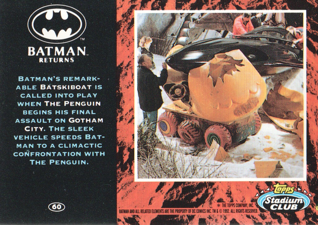 1992 Stadium Club Batman Returns #60 Batman's remarkable Batskiboat back image