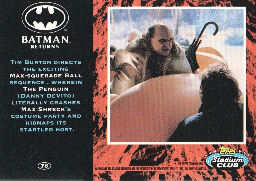 1992 Stadium Club Batman Returns #78 Tim Burton directs the exciting Max-squerade back image