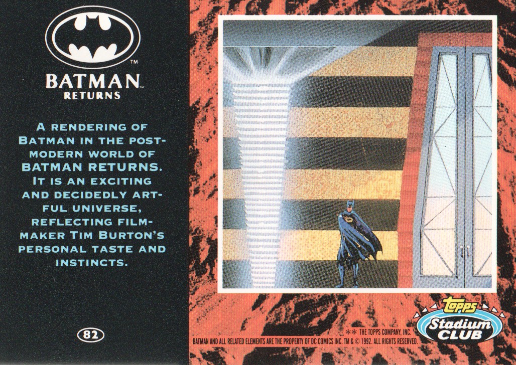 1992 Stadium Club Batman Returns #82 A rendering of Batman back image
