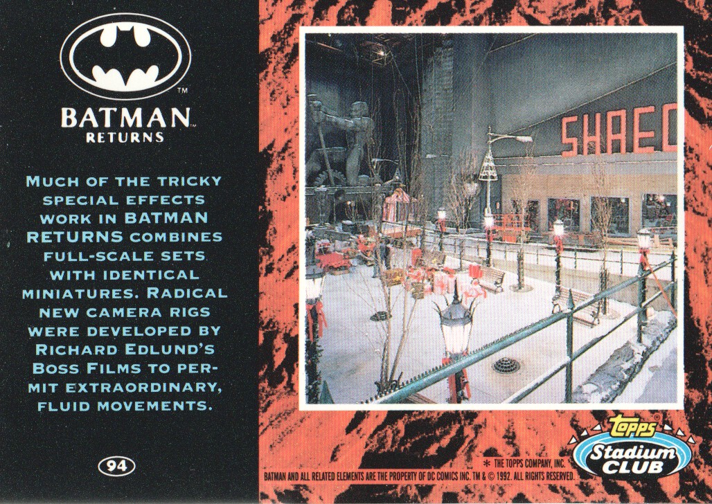1992 Stadium Club Batman Returns #94 Much of the tricky special effects back image