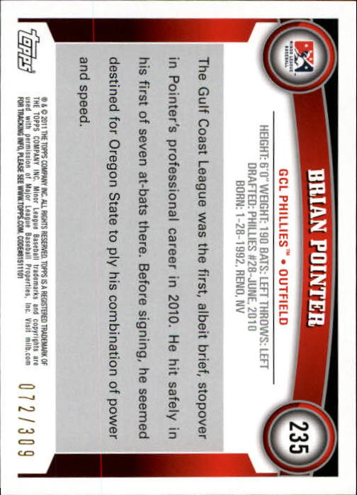 2011 Topps Pro Debut Blue #235 Brian Pointer back image