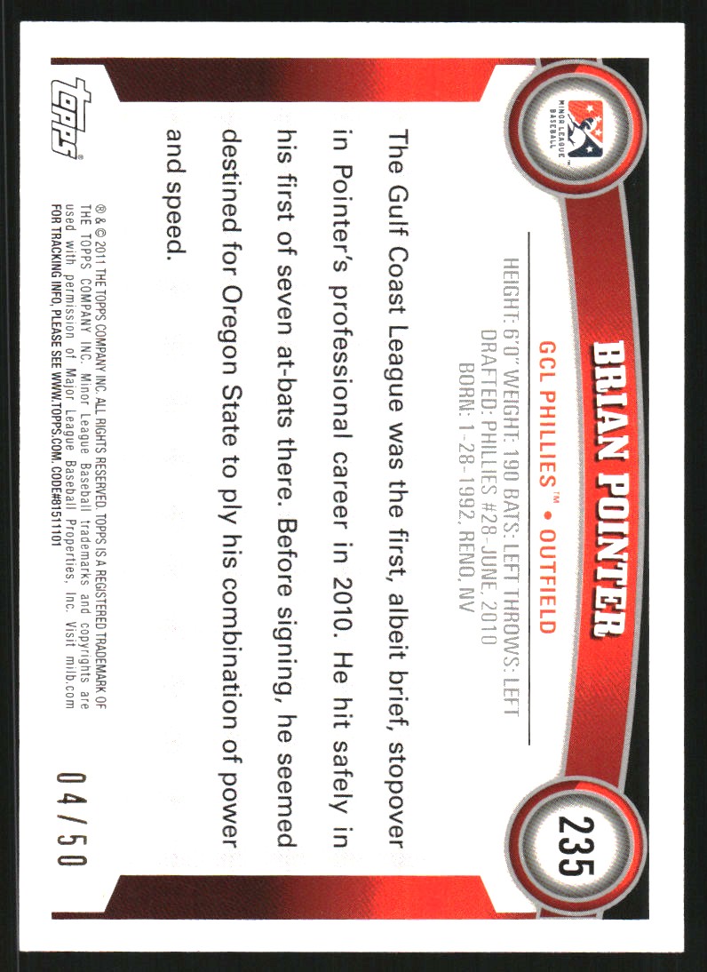 2011 Topps Pro Debut Gold #235 Brian Pointer back image