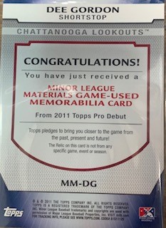 2011 Topps Pro Debut Materials #DG Dee Gordon back image