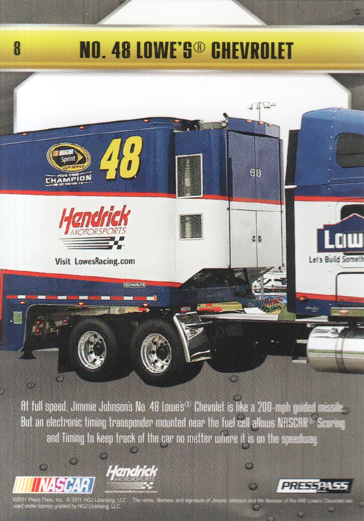 2011 Press Pass Stealth #8 Jimmie Johnson's Car back image
