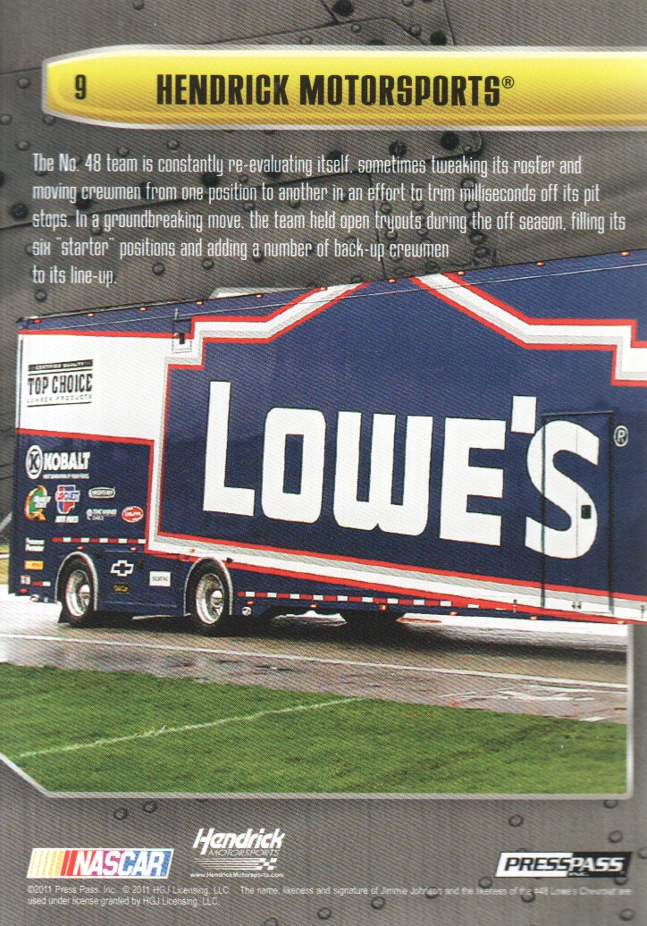 2011 Press Pass Stealth #9 Jimmie Johnson's Crew back image