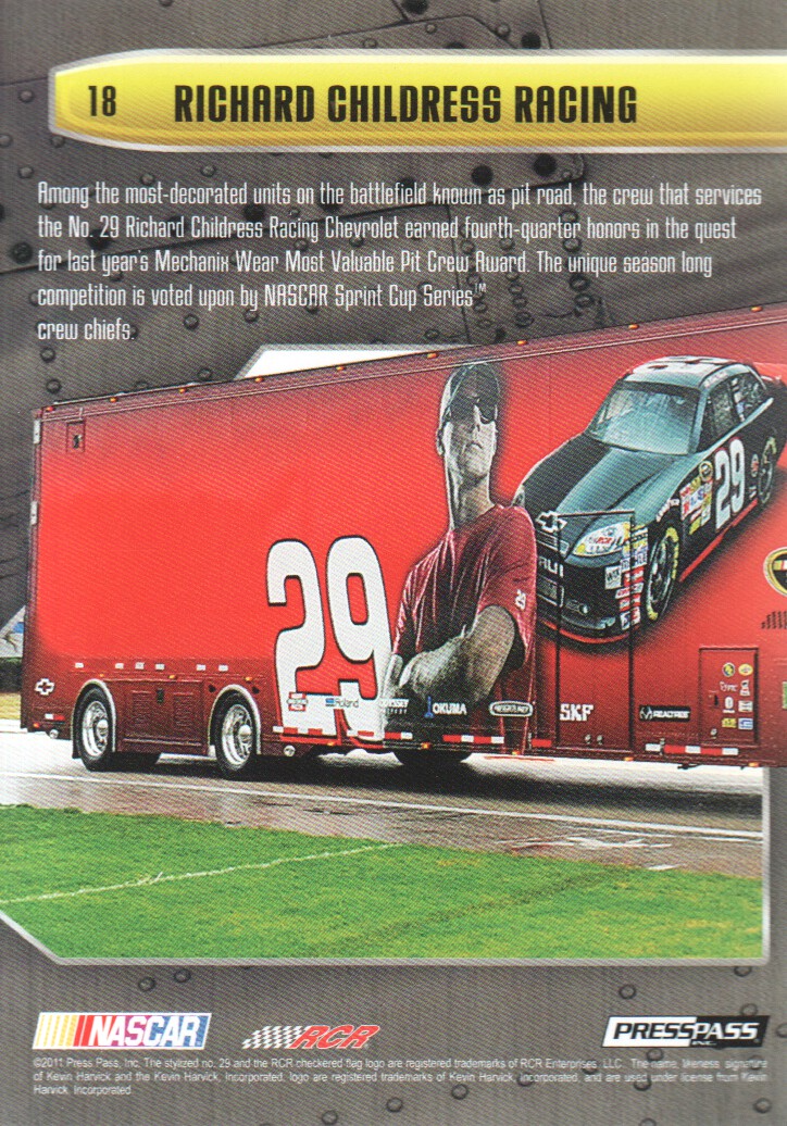 2011 Press Pass Stealth #18 Kevin Harvick's Crew back image