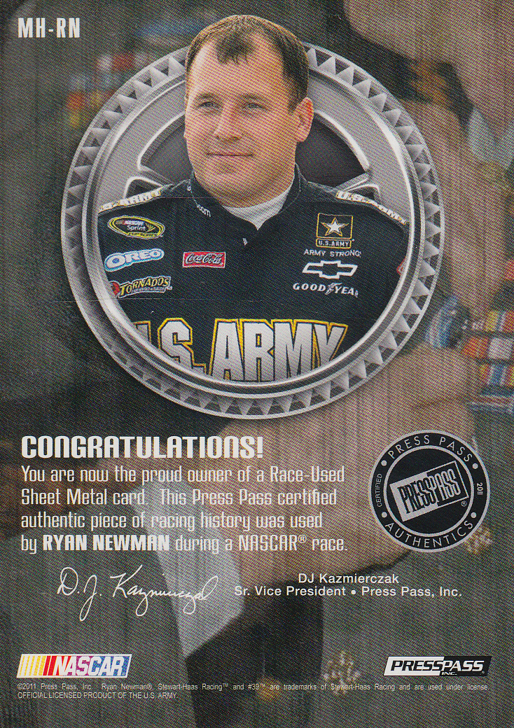2011 Press Pass Stealth Metal of Honor Medal of Honor #BARN Ryan Newman back image