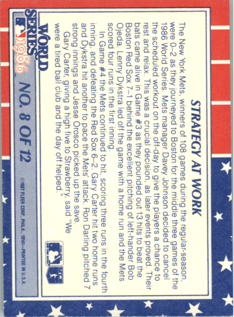1987 Fleer World Series Glossy #8 Strategy at Work/(Mets Conference) back image