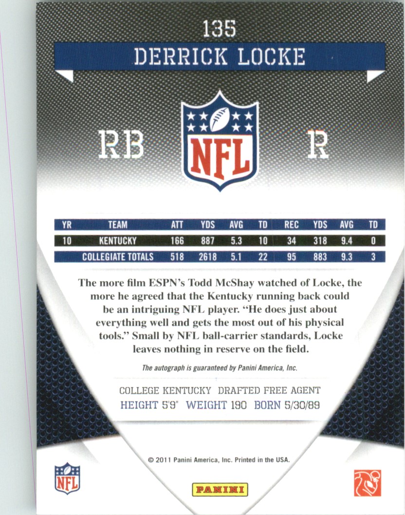2011 Donruss Elite Turn of the Century Autographs #135 Derrick Locke/199 back image