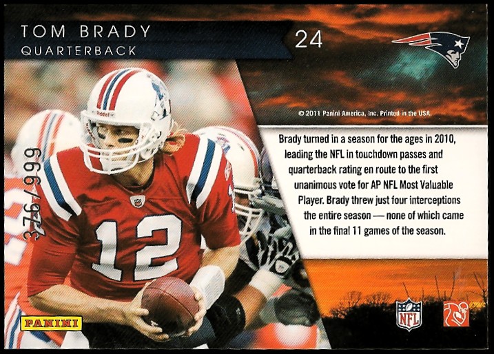 2011 Donruss Elite Legends of the Fall Gold #24 Tom Brady back image