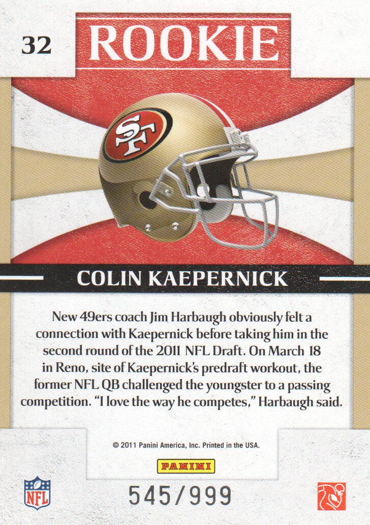 2011 Donruss Elite Rookie NFL Team Logo #32 Colin Kaepernick back image