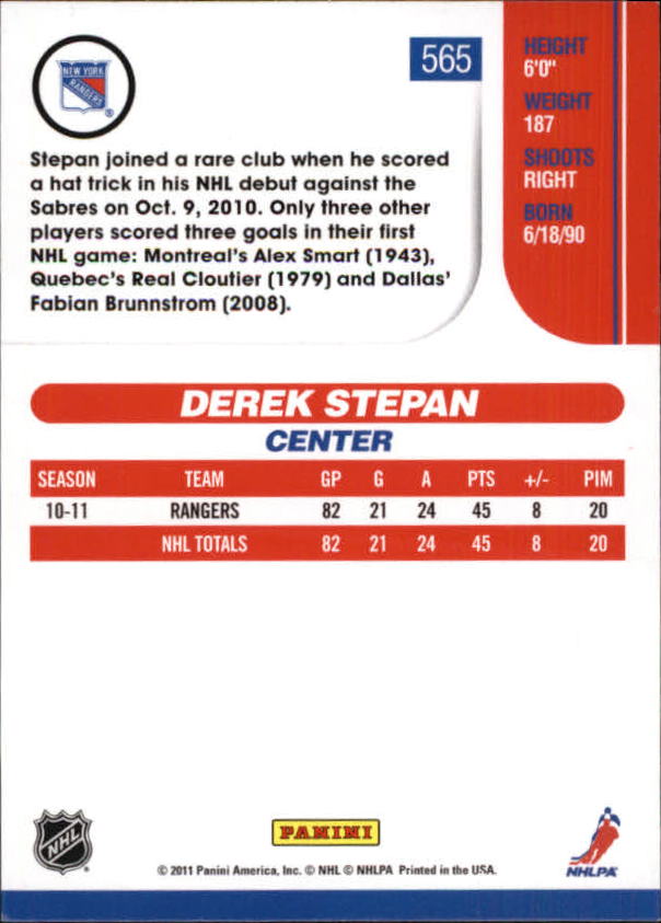 2010-11 Score Gold #565 Derek Stepan back image