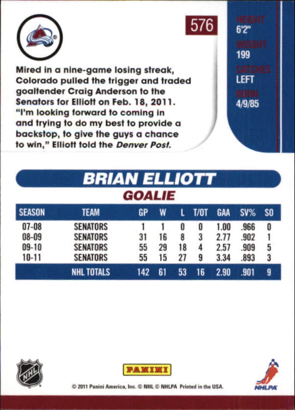 2010-11 Score Gold #576 Brian Elliott back image