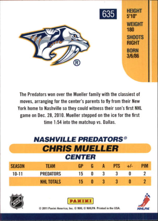 2010-11 Score Gold #635 Chris Mueller back image