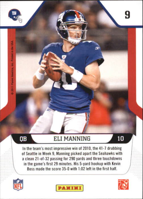 2011 Score Millennium Men Gold Zone #9 Eli Manning back image