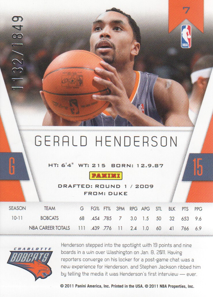 2010-11 Totally Certified #7 Gerald Henderson back image