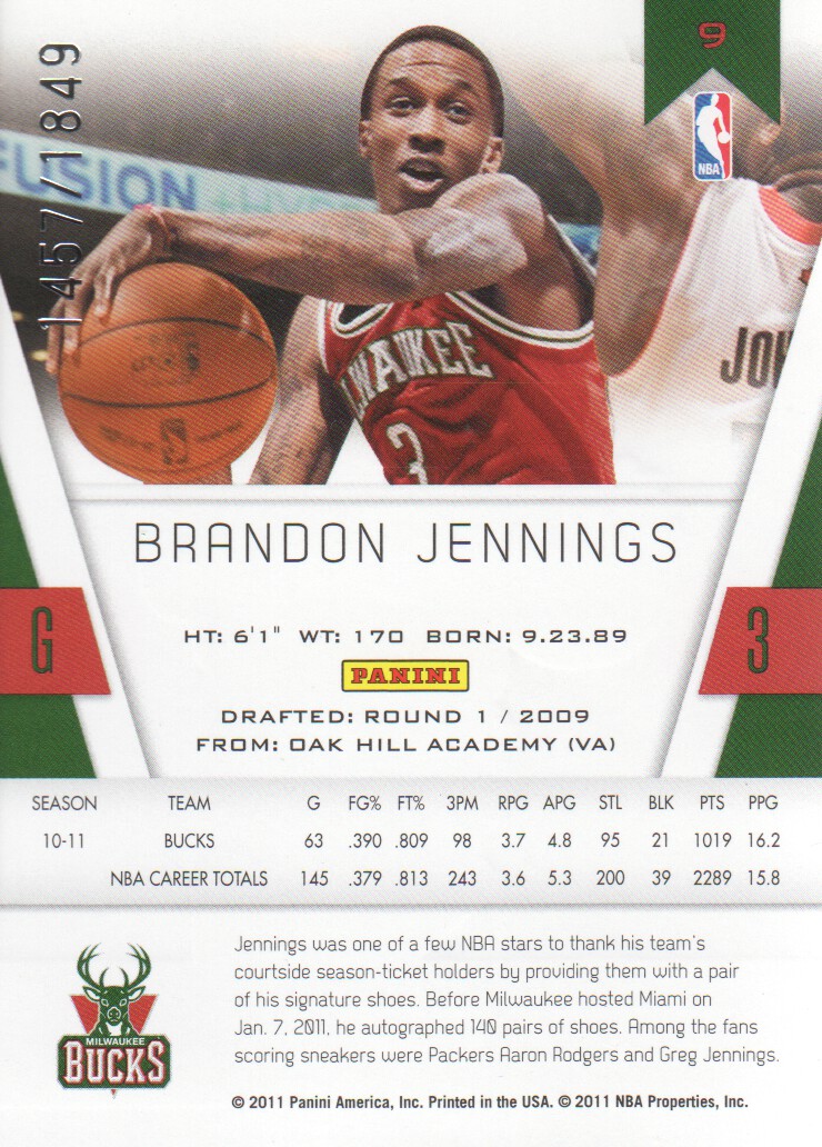 2010-11 Totally Certified #9 Brandon Jennings back image