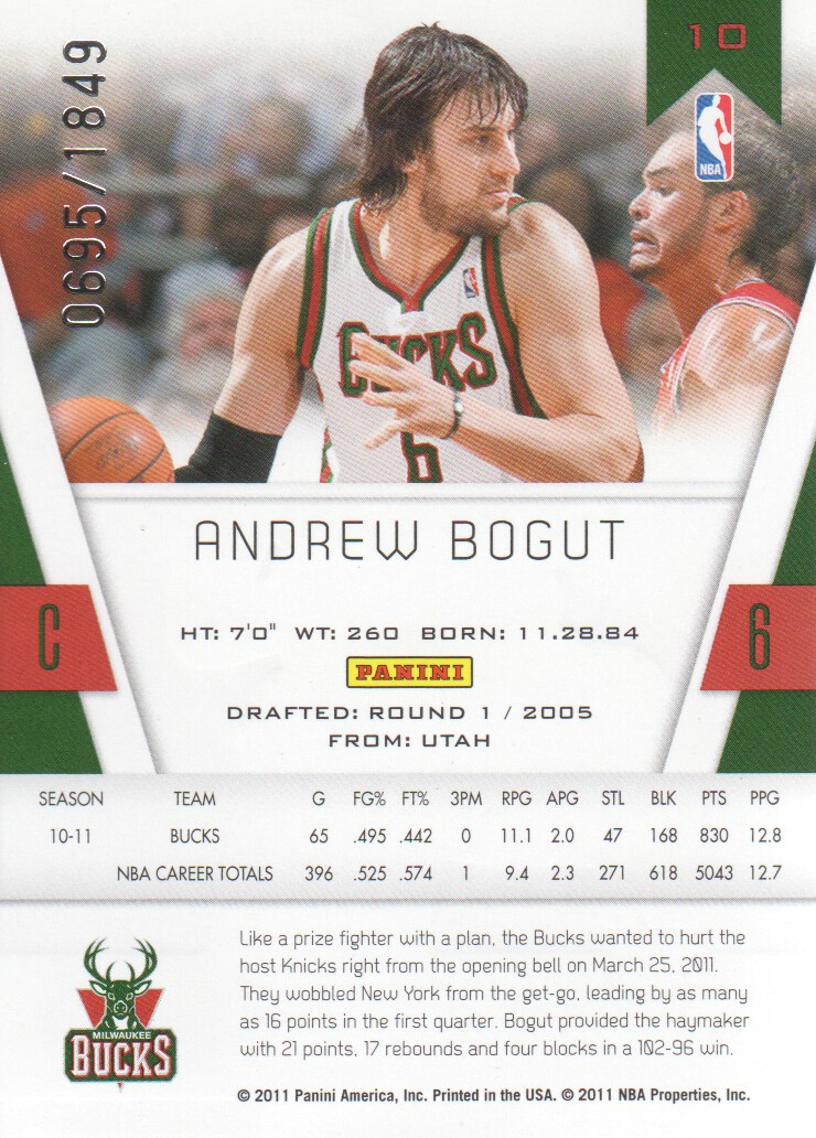 2010-11 Totally Certified #10 Andrew Bogut back image