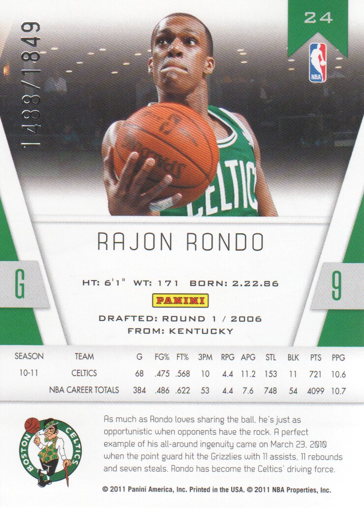2010-11 Totally Certified #24 Rajon Rondo back image