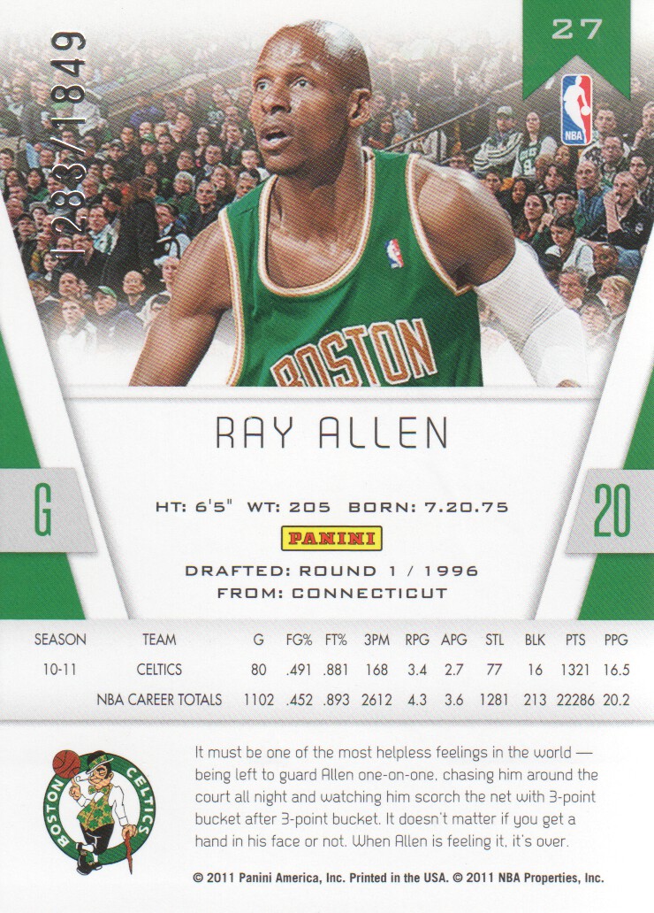 2010-11 Totally Certified #27 Ray Allen back image