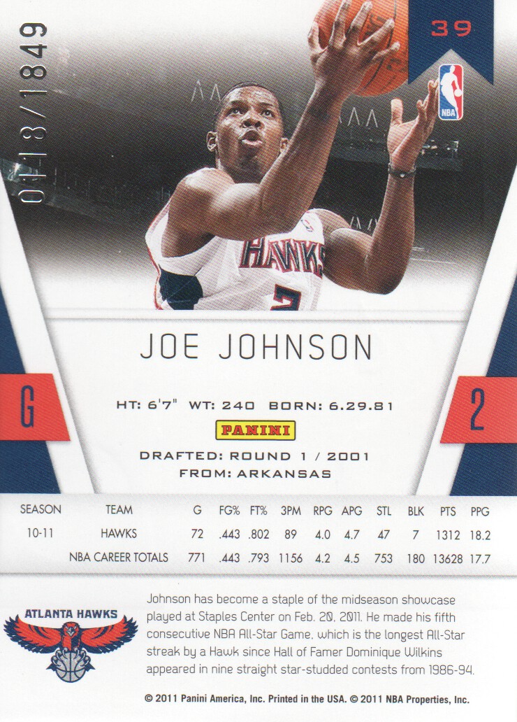 2010-11 Totally Certified #39 Joe Johnson back image