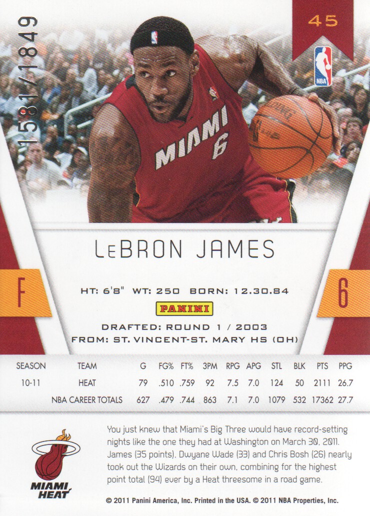 2010-11 Totally Certified #45 LeBron James back image