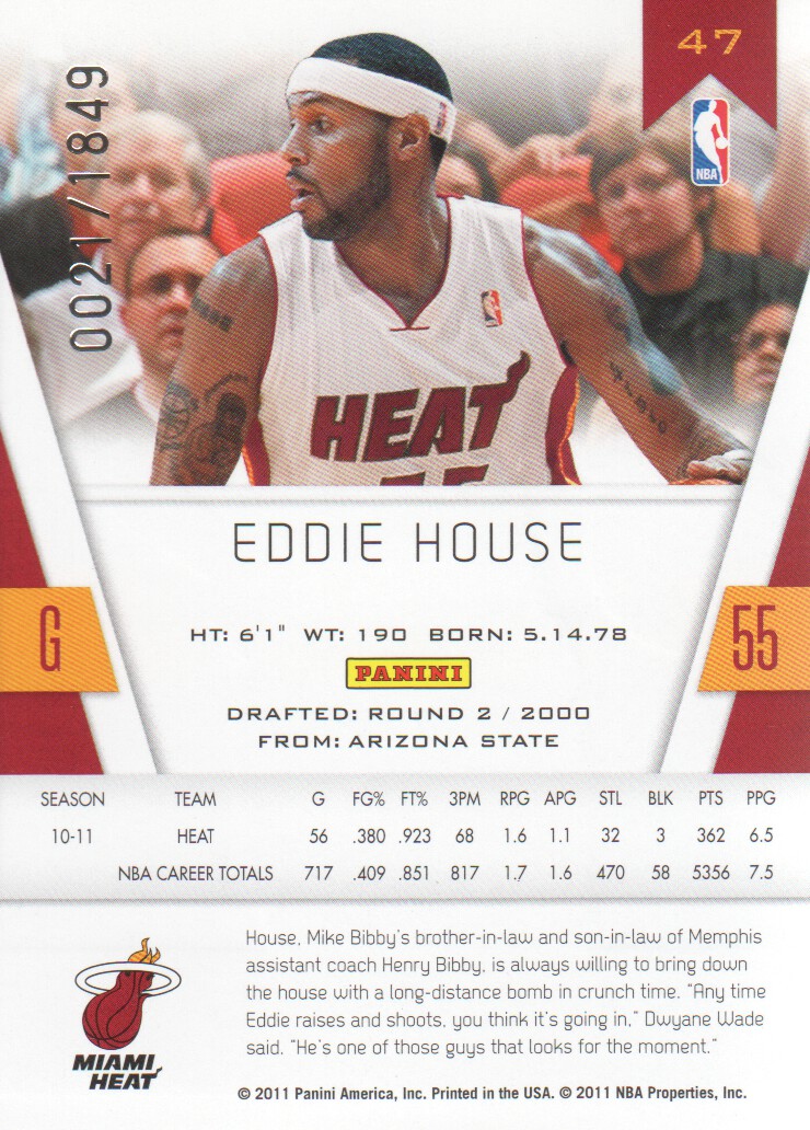 2010-11 Totally Certified #47 Eddie House back image