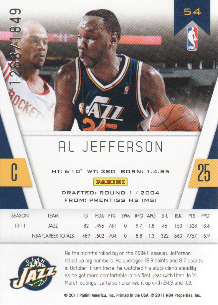 2010-11 Totally Certified #54 Al Jefferson back image