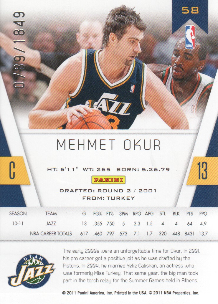 2010-11 Totally Certified #58 Mehmet Okur back image