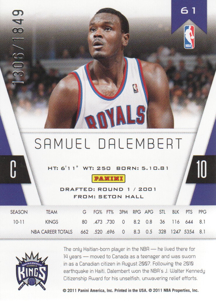 2010-11 Totally Certified #61 Samuel Dalembert back image