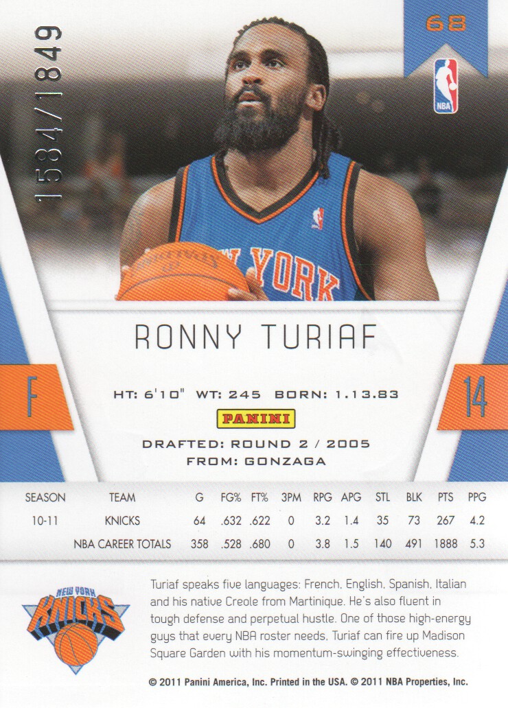 2010-11 Totally Certified #68 Ronny Turiaf back image