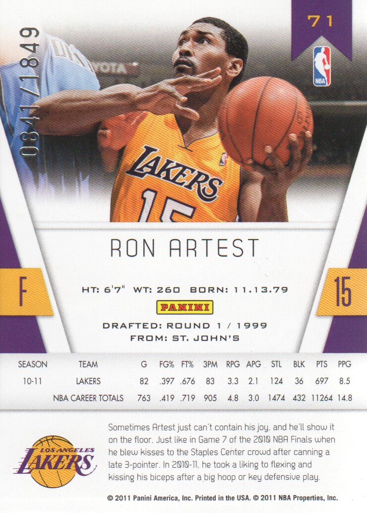 2010-11 Totally Certified #71 Ron Artest back image