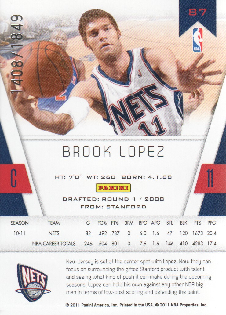 2010-11 Totally Certified #87 Brook Lopez back image