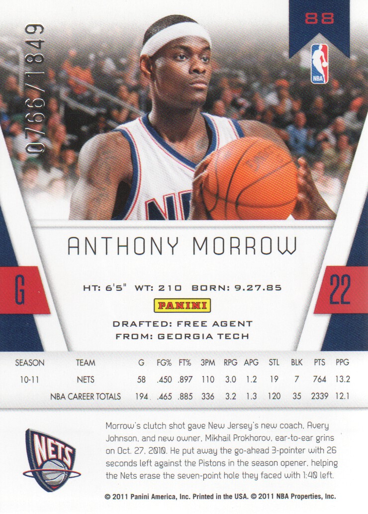 2010-11 Totally Certified #88 Anthony Morrow back image