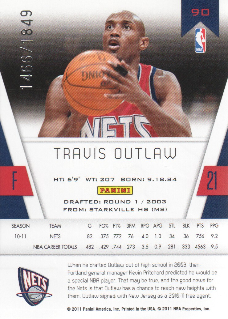 2010-11 Totally Certified #90 Travis Outlaw back image