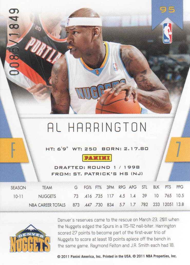 2010-11 Totally Certified #95 Al Harrington back image